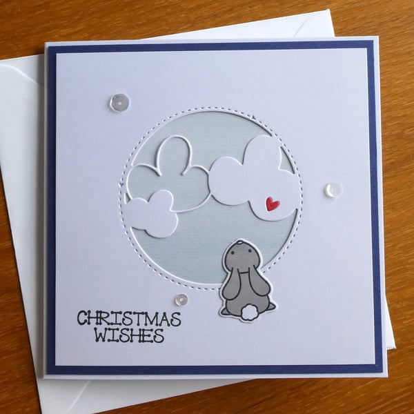 Christmas Card - Rabbit With Clouds - Icy Blue - Christmas Wishes