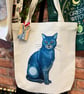 Cat Tote Bag - "Lunar Cat Sitting", recycled shopping bag