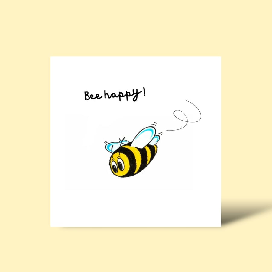 Bee Happy Greeting Card: Bumble Bee Pencil Illustration (221)