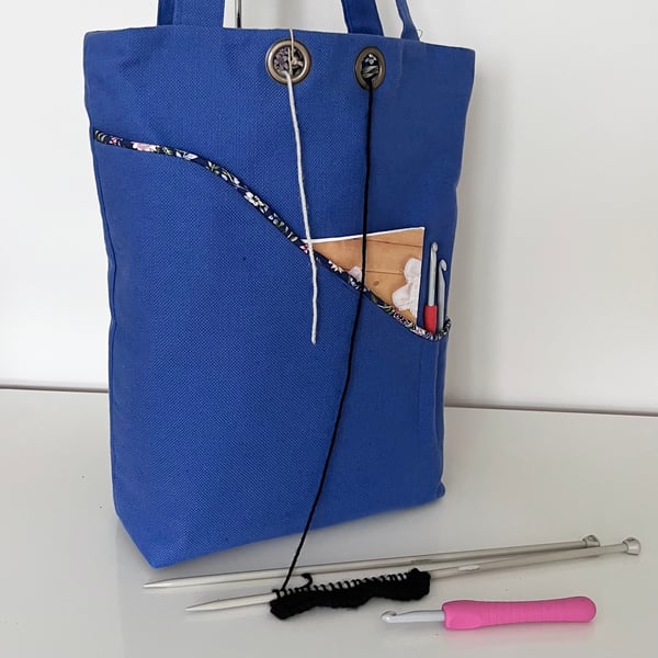 Knitting project bags blue floral