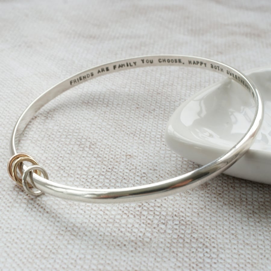Personalised bangle with 9ct Gold and Silver rings