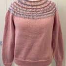 Hand knitted Wool Cotton Acrylic Pink jumper size L bust 40