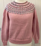 Hand knitted Wool Cotton Acrylic Pink jumper size L bust 40