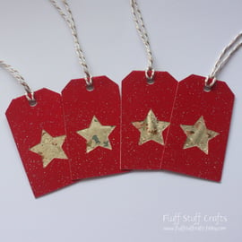 Handmade gilded star Christmas gift tags, pack of 4 