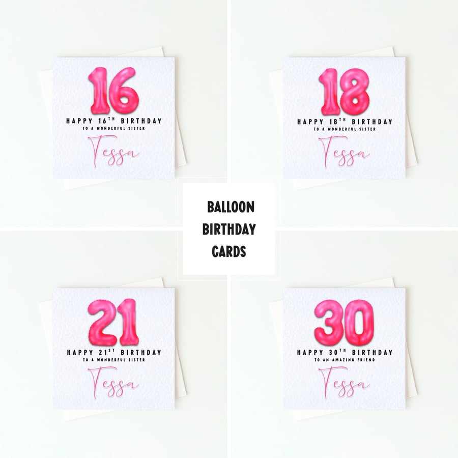 16th Birthday Card – Pink Foil Balloon Number – Milestone Birthday Card