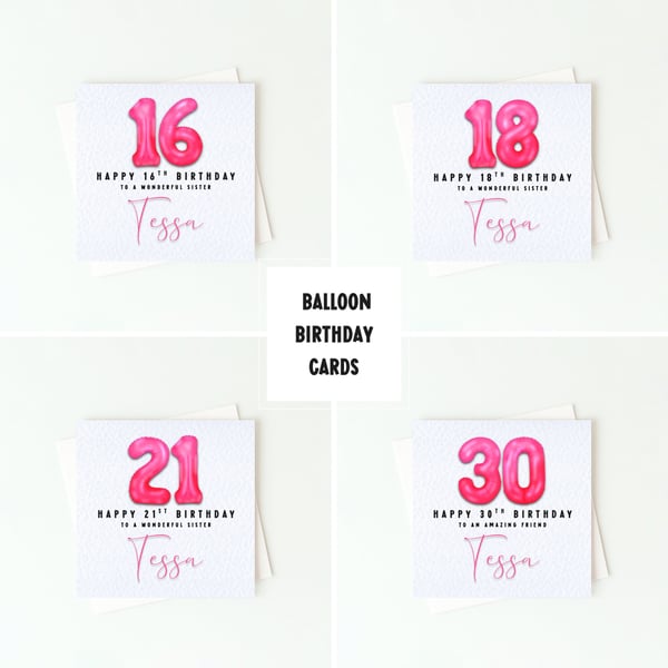 Birthday Card – Pink Foil Balloon Number – Milestone Birthday Card