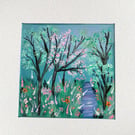 Original Floral Forest Landscape Painting, Home Decor Painting approx 20cm