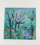Original Floral Forest Landscape Painting, Home Decor Painting approx 20cm