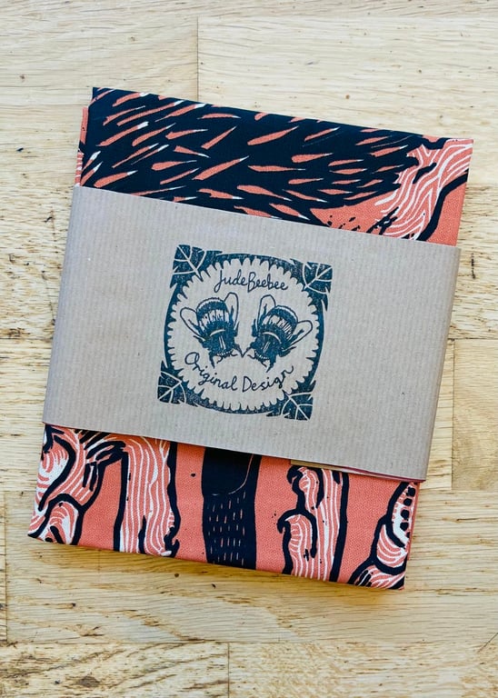 "A prickly pair" - Hedgehogs and snails screen print in orange and black inks