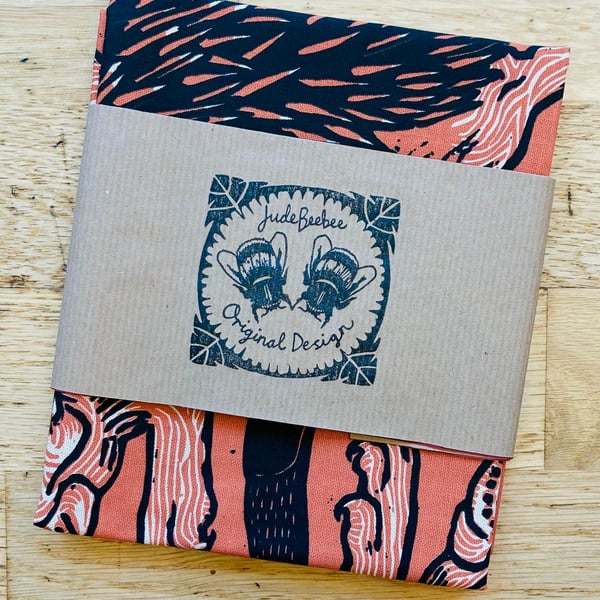"A prickly pair" - Hedgehogs and snails screen print in orange and black inks