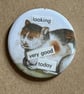 Collage pin badge - medieval cat meme - looking very good today