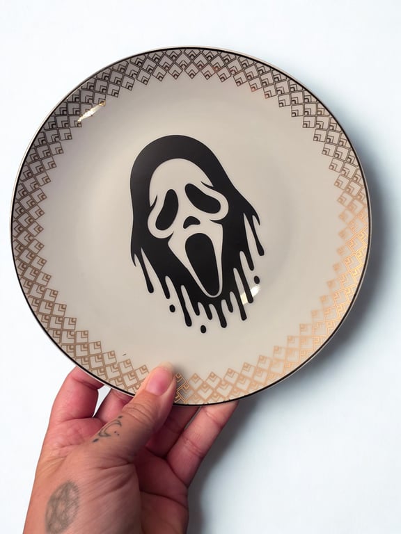 Ghost Face Decorative Plate ,Horror Home Decor,  Gothic Halloween Plate 
