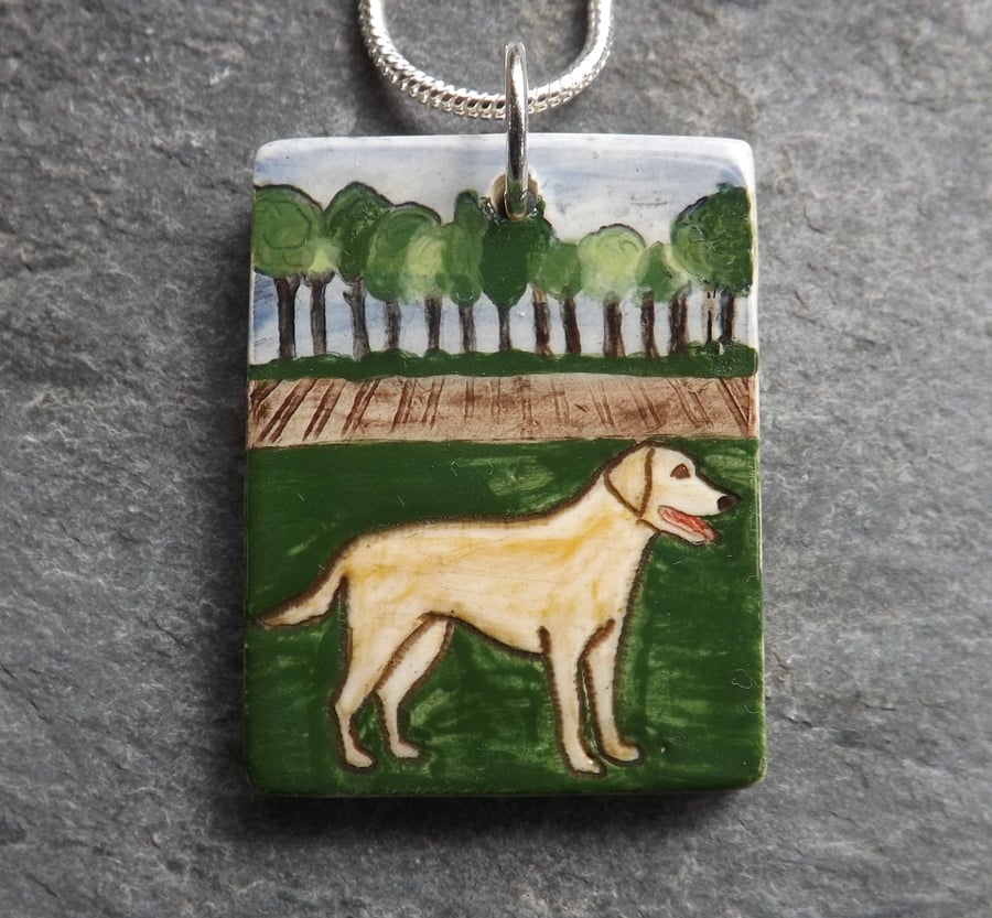 Handmade Ceramic Golden Labrador Retriever dog pendant