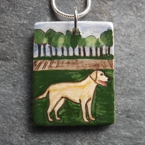 Handmade Ceramic Golden Labrador Retriever dog pendant