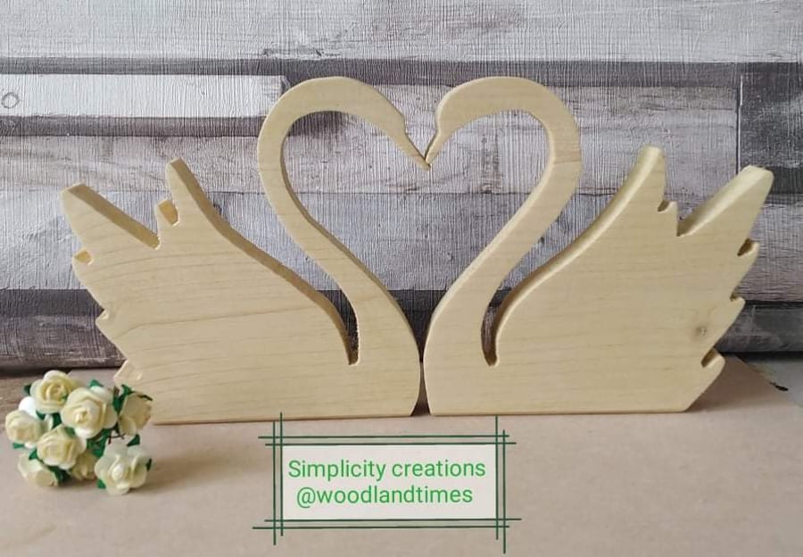Swans, wooden swans, heart, wooden decor, wedding gift, anniversary gift, 