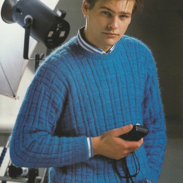 VINTAGE KNITTING PATTERN Mans Textured Sweater