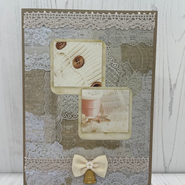 Faded Sewing Photo Greeting Card PB15