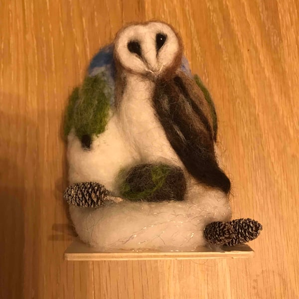 Owl needle felted winter decoration 