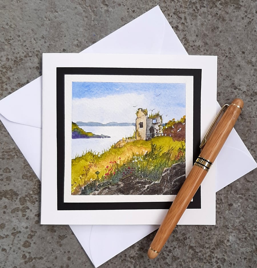 Handpainted Blank Card Castle by the Sea. The Card That's Also A Keepsake