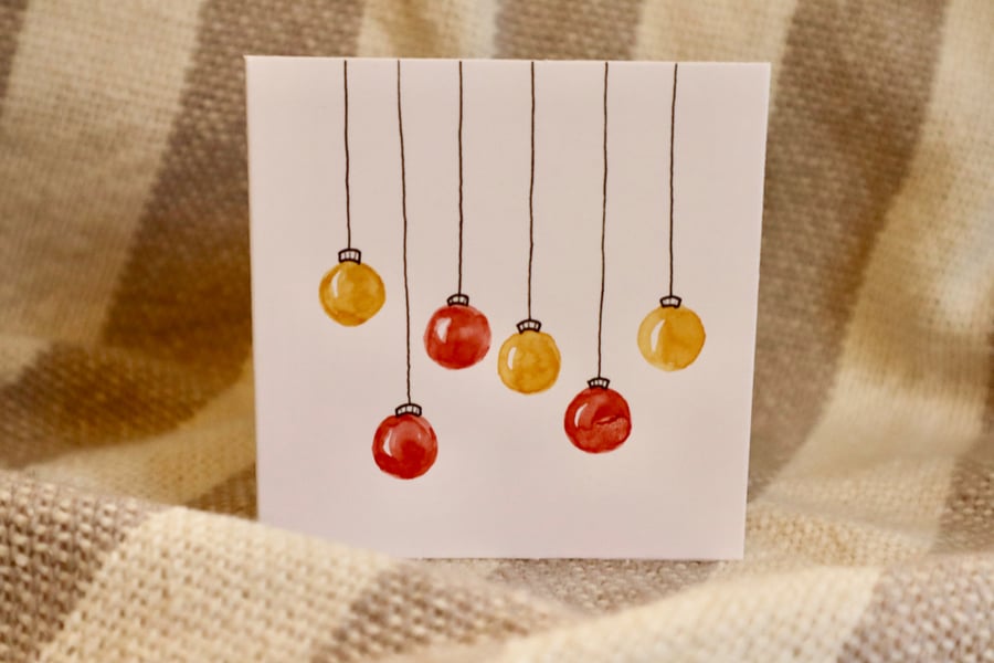 Christmas bauble card - hand painted 