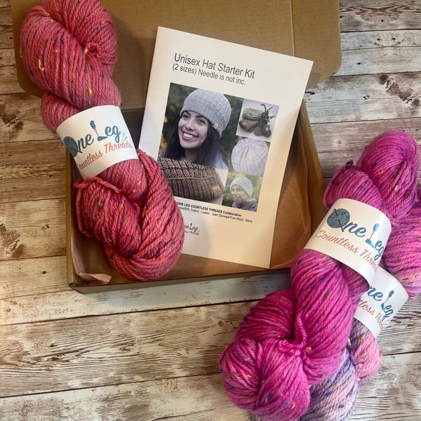 Hat knitting kit with one skein of hand dyed yarn