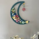 Beautiful half moon Marino wool wall hanging, new baby gift, nursery decor 