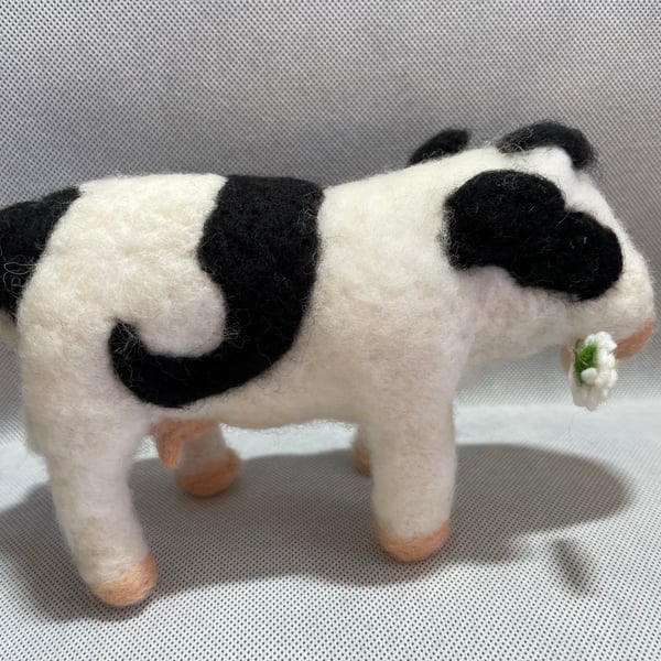 Needle felted cow