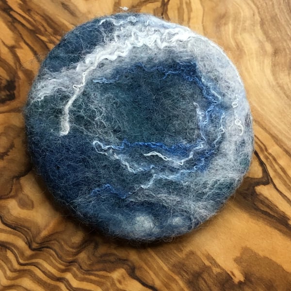 Handmade felt brooch, wet felted wearable art jewellery, crashing wave, OOAK