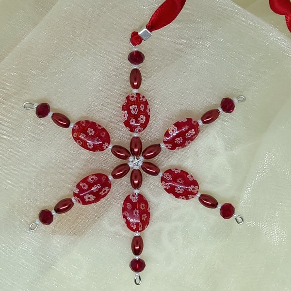 Red and White Millefiori Snowflake