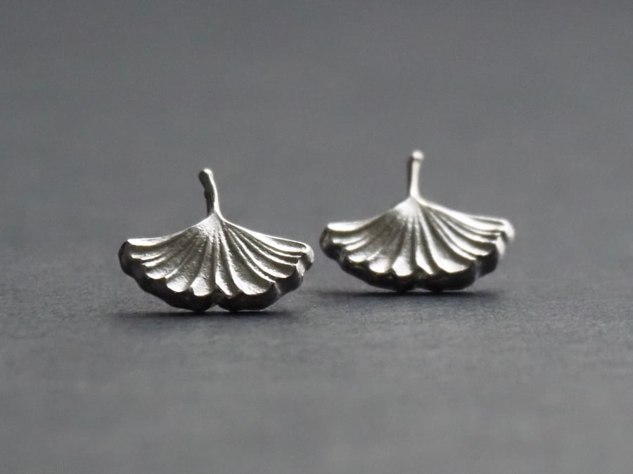 Silver Stud Earrings Ginkgo Leaf Jewellery Handmade Solid Silver Earring For Her