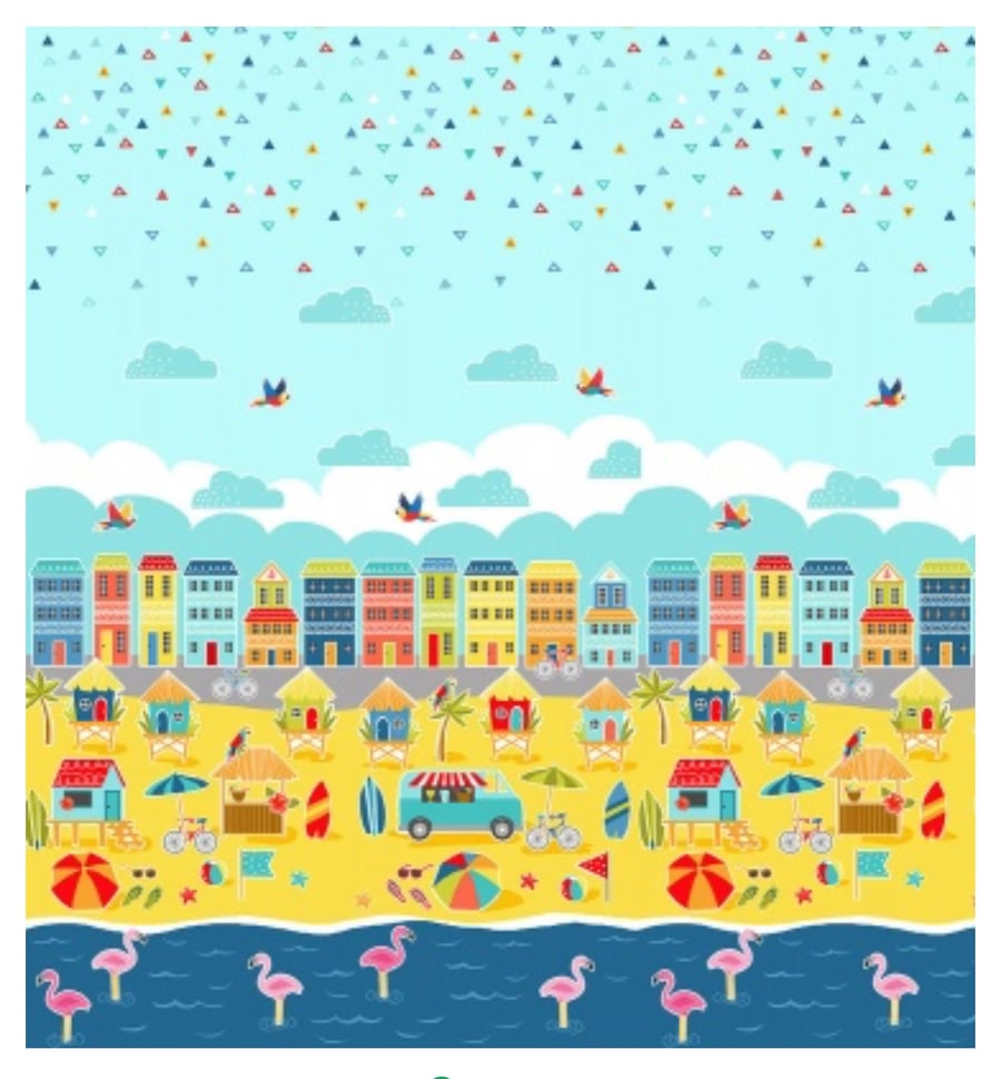Pool Party Double Border Fabric Panel by Makower