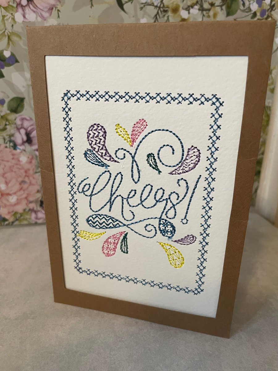 Handmade embroidered greetings card 
