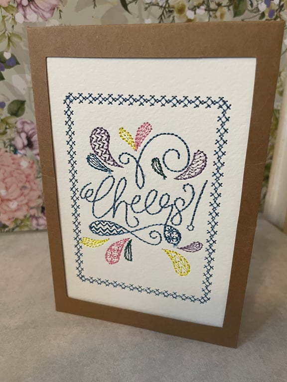 Handmade embroidered greetings card 