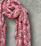 Chic Sketched Small Leaves Pink Scarf with Gold Flakes,Great Gifts for Women