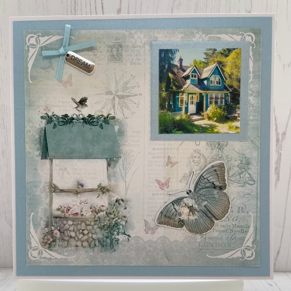 Shades of Blue Card Collection - Wishing Well & Cottage  C - 23