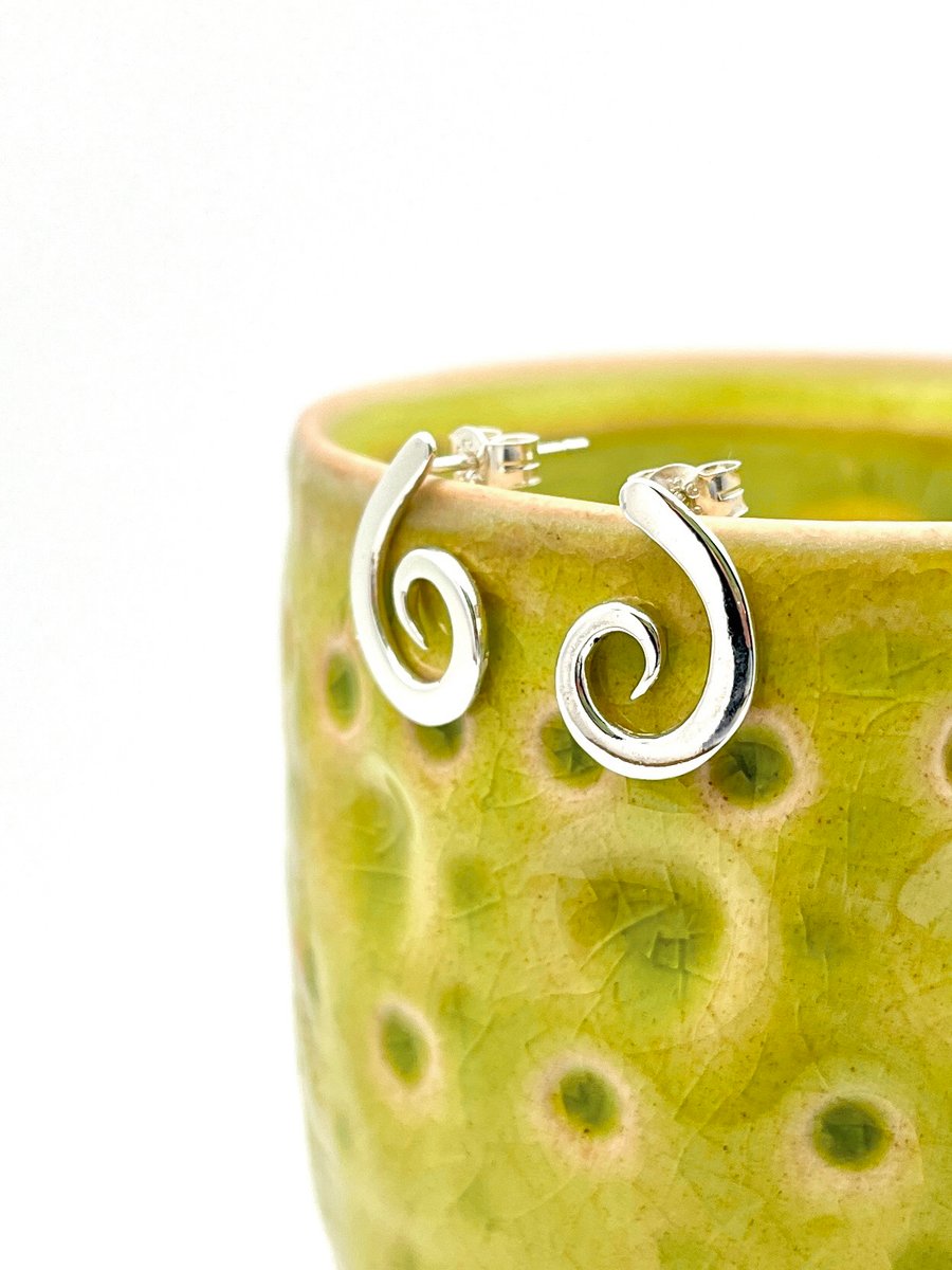 Sterling Silver ‘Unfurling Fern’ Collection Swirl Stud Earrings