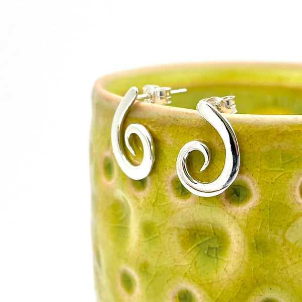 Sterling Silver ‘Unfurling Fern’ Collection Swirl Stud Earrings