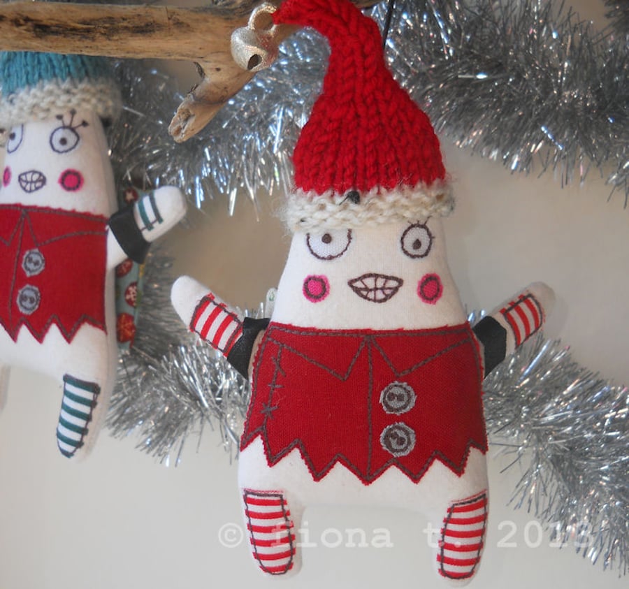 embroidered christmas elf - red