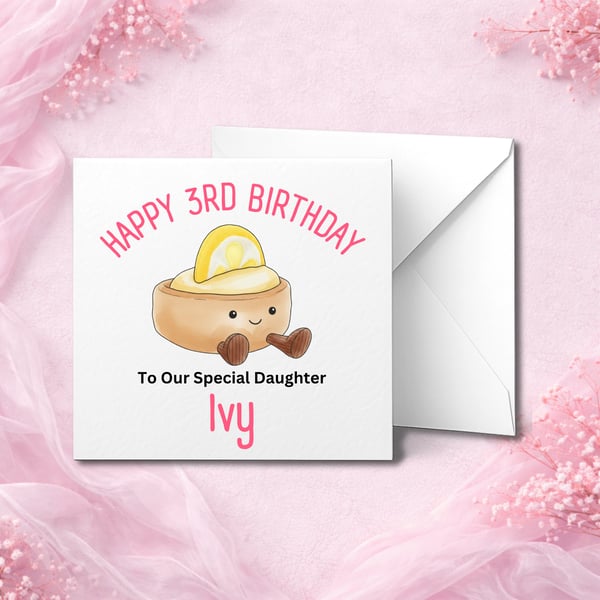 Personalised 3rd Birthday Card, Cute Design, Custom Name, Son Daughter Kids Card