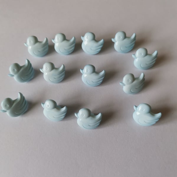 10 Light Blue Duck Shape Shank Buttons, 12mm x 14mm Buttons