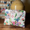 Vintage floral linen and green needlecord small pouch