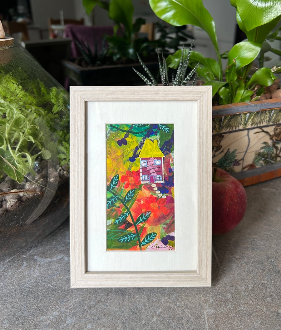 Number One Cottage Gardens - Miniature mixed media framed picture