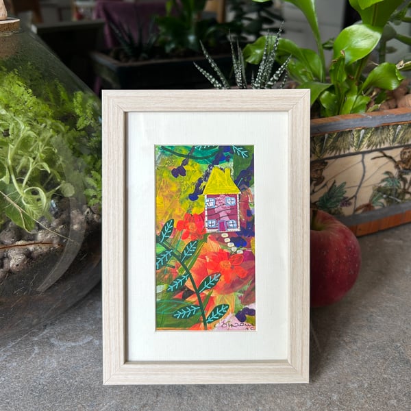 Number One Cottage Gardens - Miniature mixed media framed picture