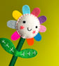 Happy Rainbow Felt Flower Hand Embroidered Decoration - Pink Face - Image 1
