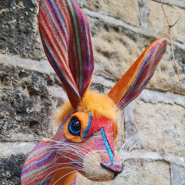 Faux hare head wall mount in multi coloured lurex - Ziggy Haredust