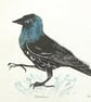 Jackdaw - mini lino cut 