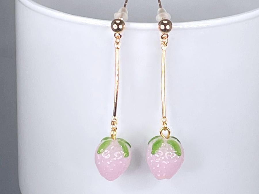 Czech glass EARRINGS strawberry drop bar gold