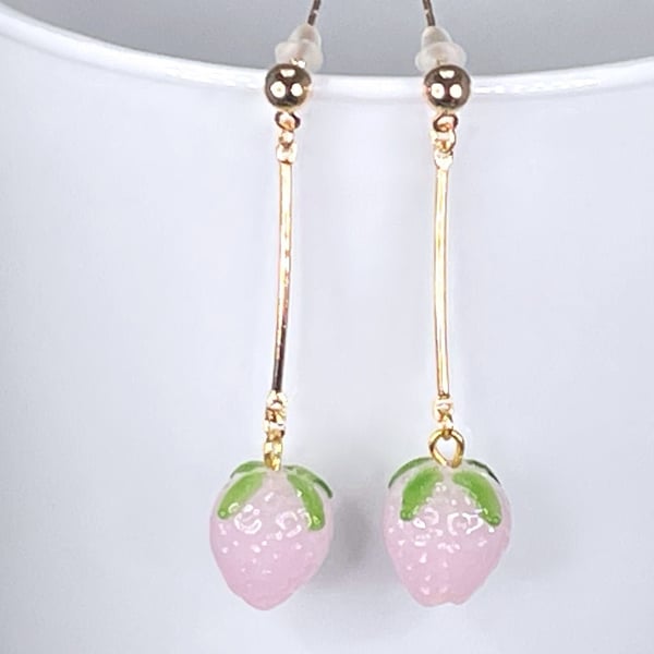 Czech glass EARRINGS strawberry drop bar gold