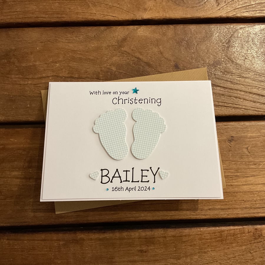 Handmade Personalised Christening Card - Grandson, son, Grandson, nephew etc…