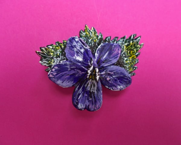 Large Sweet VIOLET BROOCH Viola Wedding Lapel Flower Pin HANDMADE HANDPAINTED